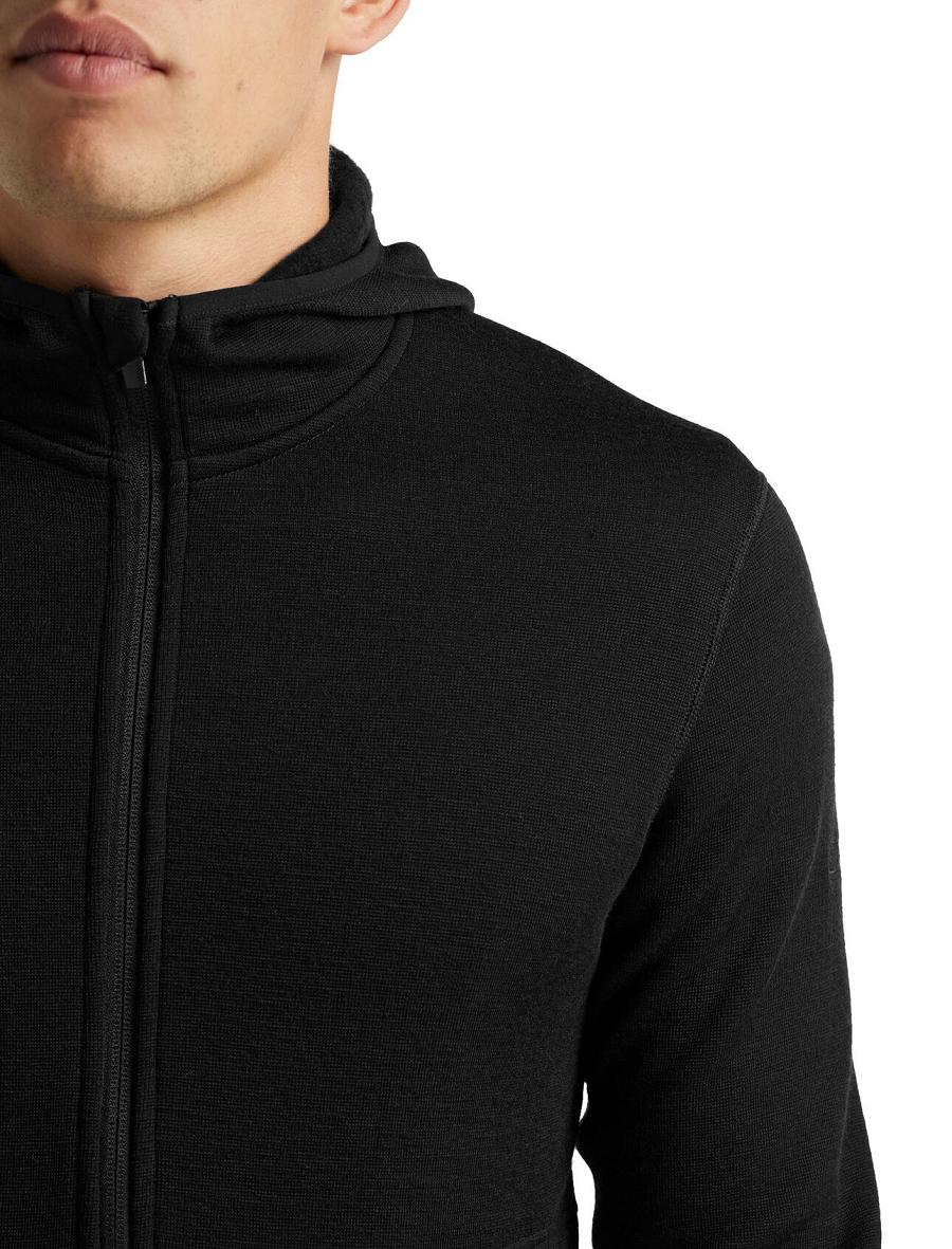 Vestes Icebreaker RealFleece® Merino Elemental Long Sleeve Zip Hood Homme Noir | FR 1241VRWD